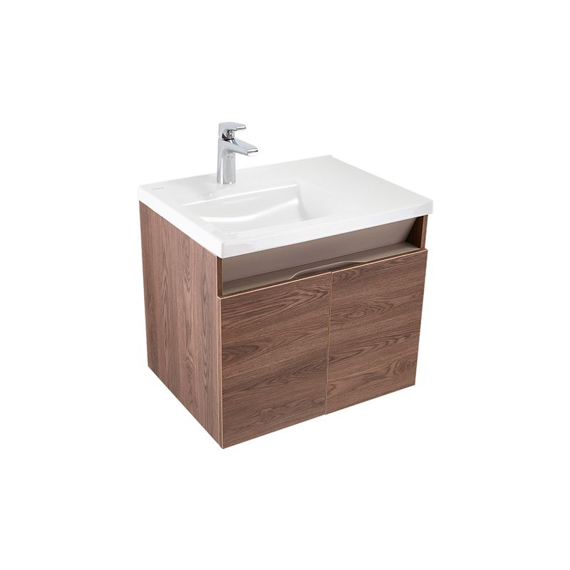 Mueble Pontus Vital 60 cm y lavamanos Pontus blanco Corona, vista frontal del mueble en madera con lavamanos blanco