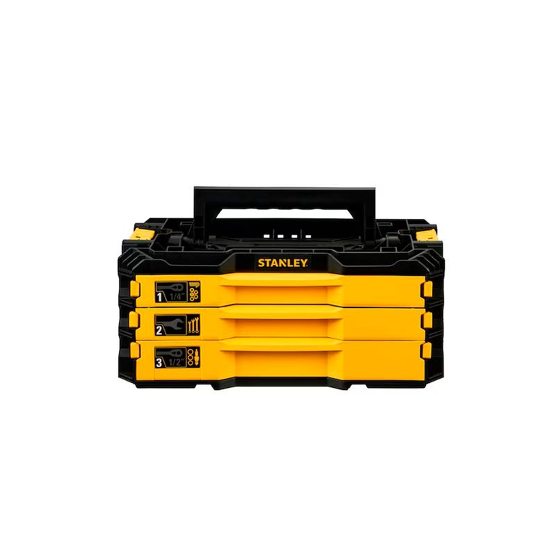 Juego de herramientas mecánicas Stanley de 126 piezas, maletín cerrado de color amarillo y negro con asa superior