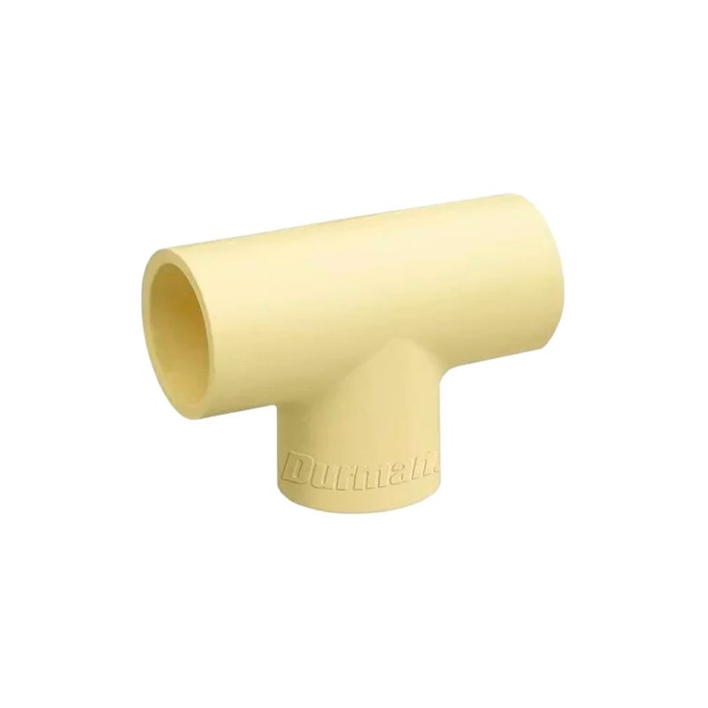 Tee lisa CPVC de 1/2 pulgada Durman, vista frontal en color crema