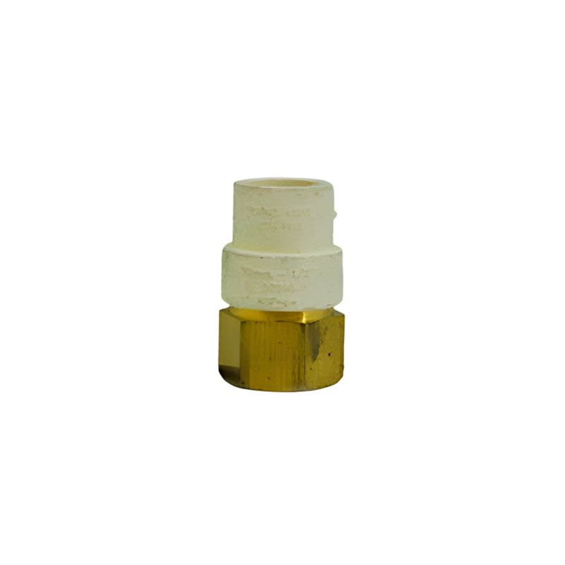 Adaptador hembra CPVC de 1/2 pulgada Durman, vista frontal de la pieza con terminal metálica dorada
