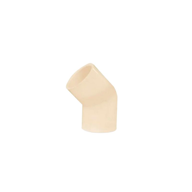 Codo liso CPVC de 45 grados y 3/4 pulgadas Durman, pieza única de color crema en ángulo diagonal