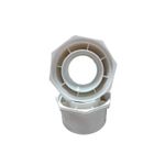 Reductor PVC liso para agua potable Durman de 1 pulgada por 1/2 pulgada, vista frontal superior del accesorio blanco