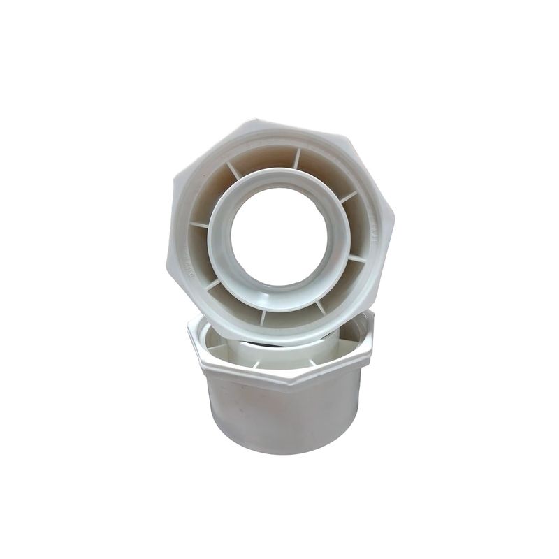 Reductor PVC liso para agua potable Durman de 1 pulgada por 1/2 pulgada, vista frontal superior del accesorio blanco