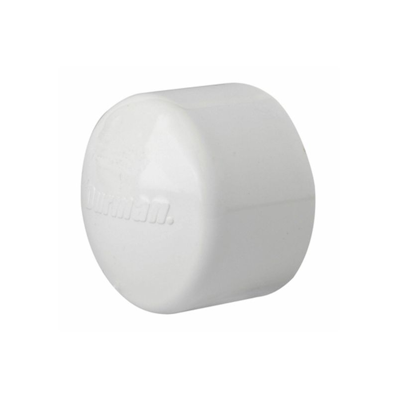Tapón PVC hembra liso agua potable Durman de 3/4 pulgadas, vista frontal del accesorio en color blanco