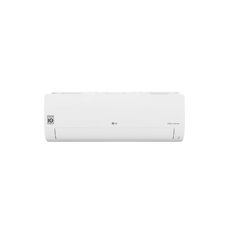 Evaporador 12000 BTU 220 V SEER 21.5 LG, unidad interior de color blanco vista frontalmente sobre fondo blanco