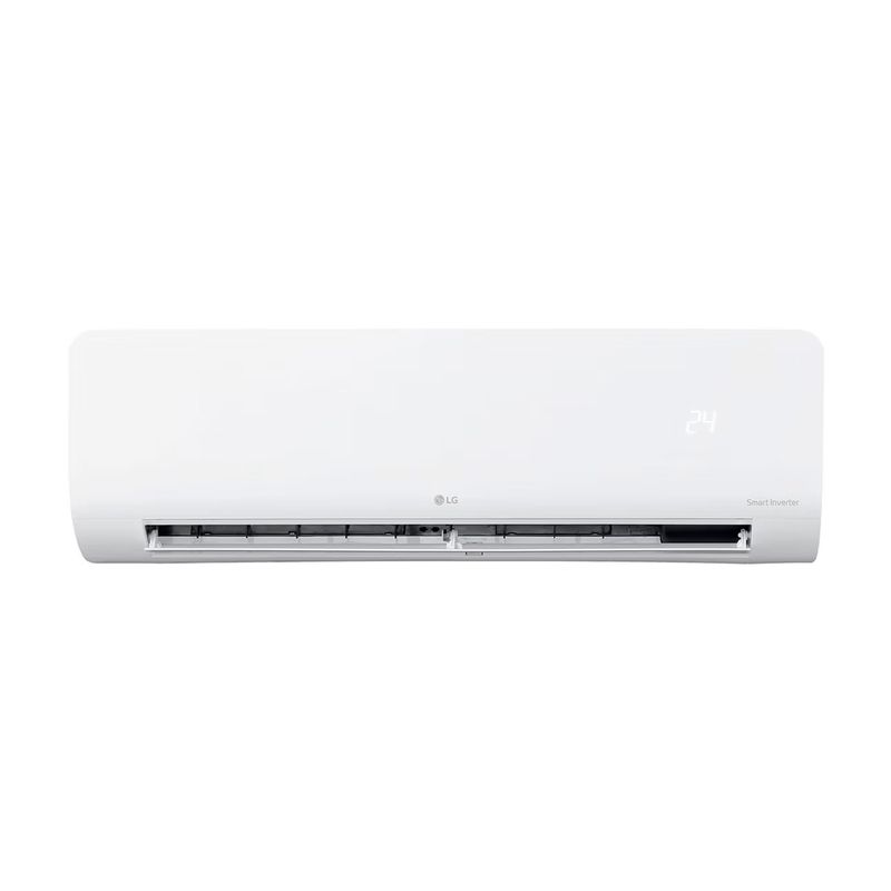 Evaporador 12000 BTU 110V AI Air Fit SEER 16 LG, frente de unidad blanca con pantalla digital marcando 24 grados