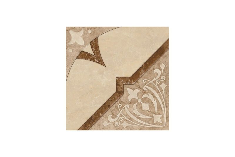 Baldosa 45x45 Castanhal MR Geométrico BR Cecafi, vista frontal con diseño ornamental en tonos crema y café