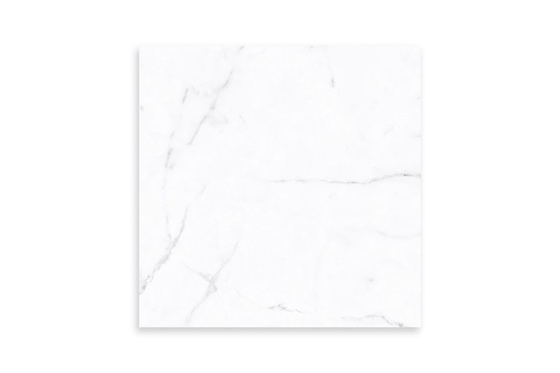 Baldosa 50x50 Calacata White Plus HD brillante Pisoforte, vista frontal de la pieza con vetas grises sobre fondo blanco