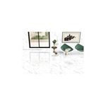 Porcelanato 60 x 120 Calacata Statuario mármol brillante recto Overland, ambientado en piso de sala con muebles modernos