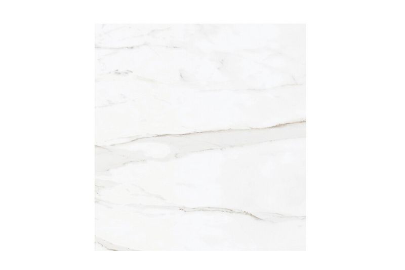 Porcelanato 120x120 Gold Calacatta súper brillante Sunhearrt, primer plano de la superficie con vetas doradas y grises