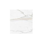 Porcelanato 120x120 Gold Calacatta super brillante Sunhearrt, primer plano de la superficie con vetas grises y doradas