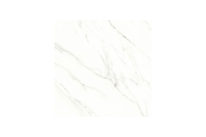 Baldosa 45x45 Medel HD blanco mármol BR Fioranno, primer plano frontal de la pieza con vetas grises y acabado brillante