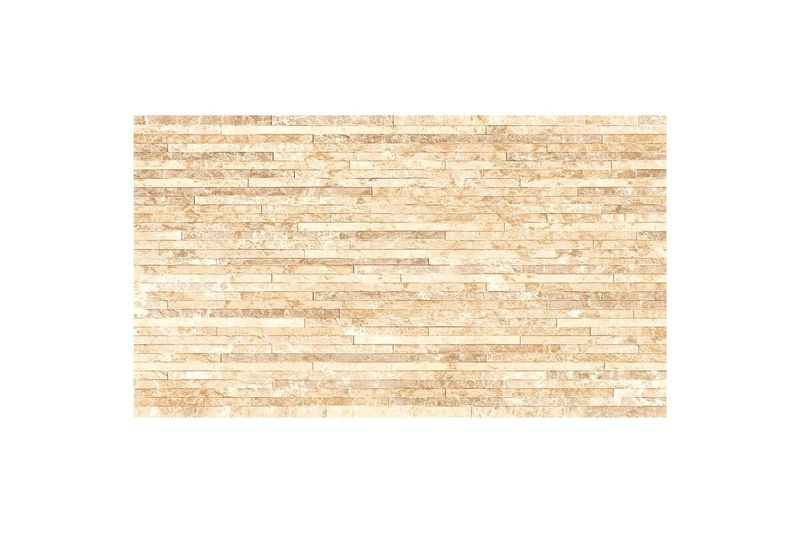 Fachaleta 32 x 57 Versano beige HD RLV satinado Fioranno, vista frontal de piezas instaladas simulando muro de piedra