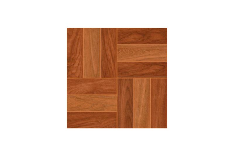 Baldosa 36x36 Pecan rojo madera Geo Porcelanite, vista frontal de la pieza con diseño geométrico de vetas de madera