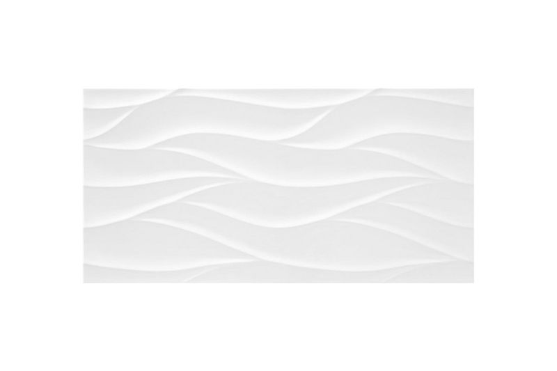 Azulejo 25x50 Stn Cerámica, pieza blanca brillante con relieve de ondas horizontales