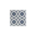 Porcelanato 44.2 x 44.2 gres hidráulico Fez Blue 44 Realonda, cuatro piezas ensambladas formando un patrón geométrico azul