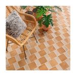 Porcelanato gres 15 x 45 Portofino Terra White BR Realonda, ambientación de piso instalado con silla de mimbre y plantas
