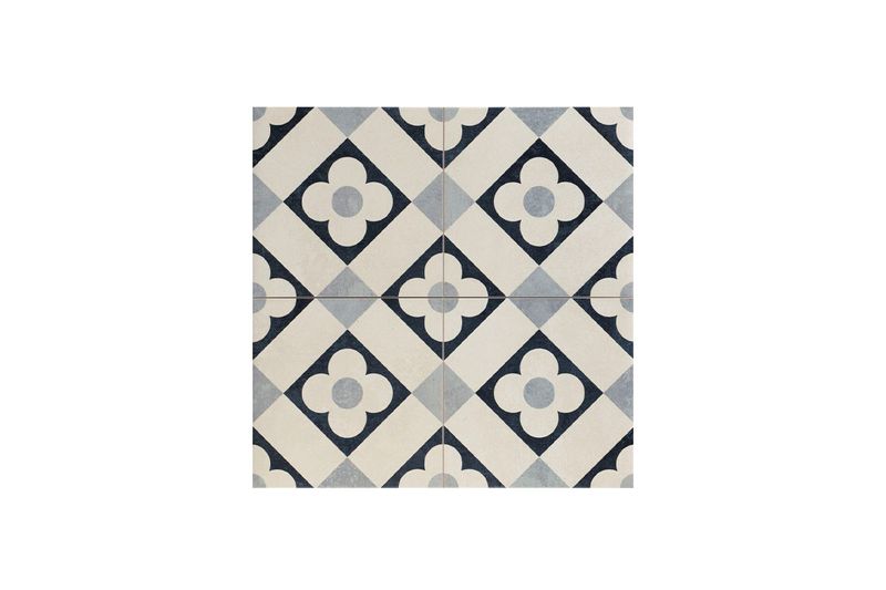 Porcelanato 44.2 x 44.2 gres hidráulico Barcelona White 44 Realonda, composición de cuatro piezas formando el patrón
