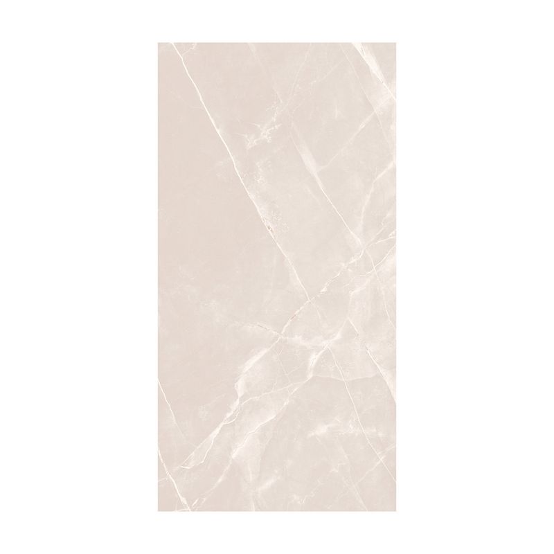 Porcelanato 60x120 Lucid Bianco Brillante Rect Sinsa, vista frontal de la pieza con vetas blancas y beige