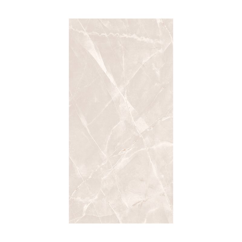 Porcelanato 60x120 Lucid Bianco Brillante Rect Sinsa, primer plano de la pieza con vetas marmoladas en tonos crema