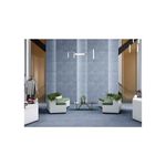 Porcelanato 60x60 Poetry azul mate rectificado Sunhearrt, ambientación de sala con piso y pared revestida en azul