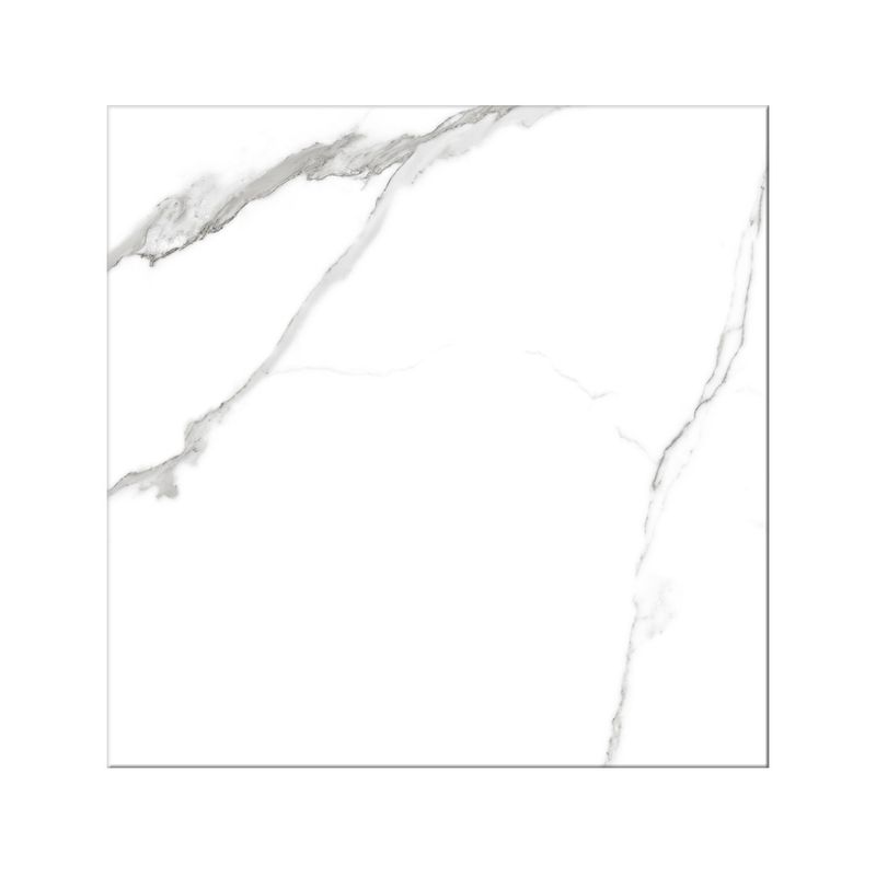 Porcelanato 120x120 Statuario Natural Mármol Brillante Rect Sinsa, vista frontal de una sola pieza blanca con vetas grises