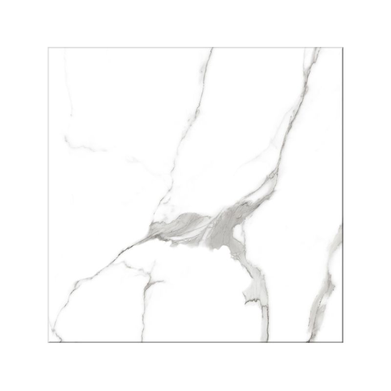 Porcelanato 120x120 Statuario Natural Mármol Brillante Rect Sinsa, vista frontal de la pieza blanca con vetas grises