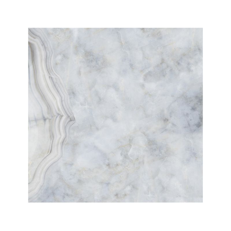 Porcelanato 120x120 Blue Agate Onyx brillante rect Sinsa, primer plano de la pieza con vetas naturales en tonos azul y gris