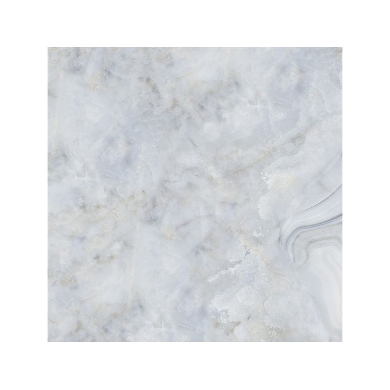 Porcelanato 120x120 Blue Agate Onyx brillante rect Sinsa, detalle de la veta y textura del acabado en color azul claro