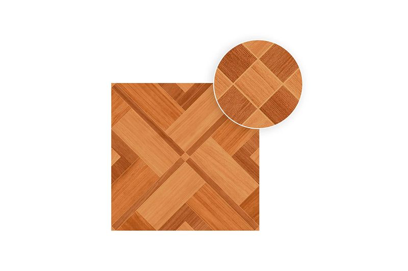 Baldosa 45x45 Croacia geométrico madera brillante San Lorenzo, vista frontal con círculo de zoom al detalle del diseño