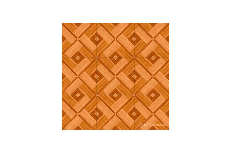 Baldosa 45x45 Croacia Geométrico Madera Brillante San Lorenzo, montaje de varias piezas formando un patrón repetitivo
