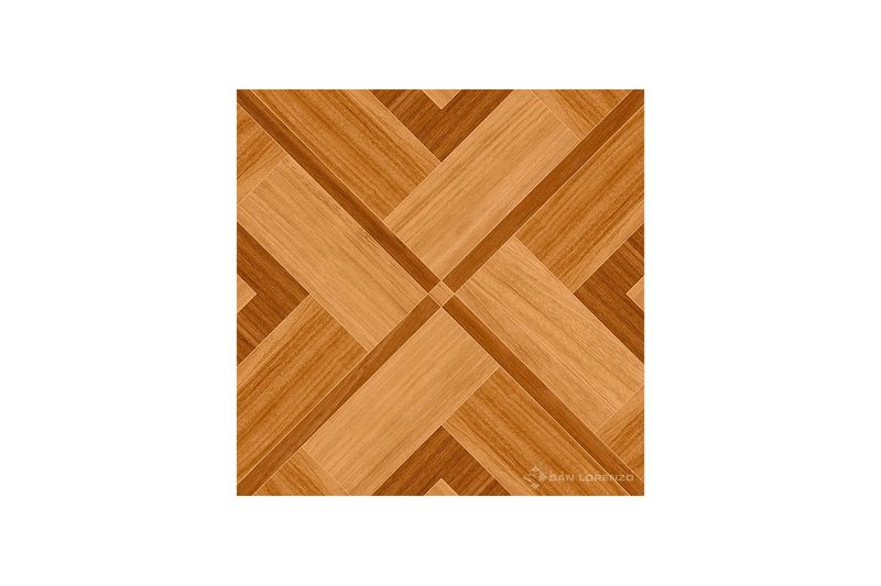 Baldosa 45x45 Croacia geométrico madera brillante San Lorenzo, vista frontal de la pieza con diseño de vetas cafés