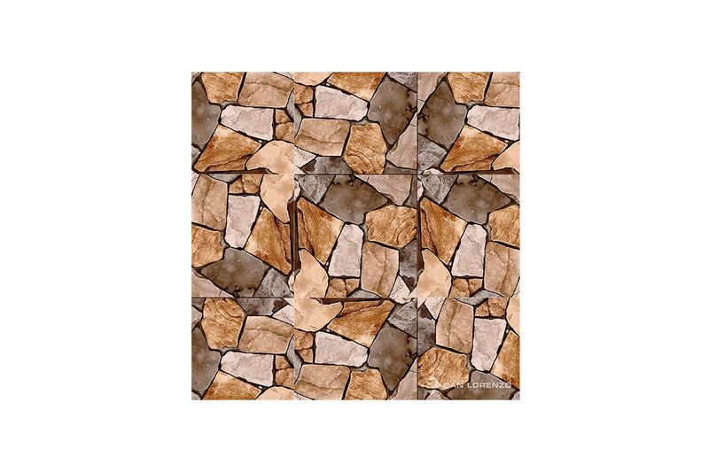Baldosa 45 x 45 Gaetano Colors piedra mate San Lorenzo, composición de cuatro piezas instaladas simulando muro de piedra