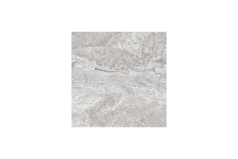 Baldosa 55x55 Valterri gris mármol brillante Porcelanite, vista frontal detallada de las vetas naturales del cerámico