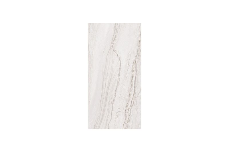 Baldosa 59.3x119 Naica gris mármol satinado rect Porcelanite, vista frontal de la pieza con vetas grises naturales
