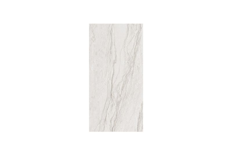 Baldosa 59.3x119 Naica gris mármol satinado rect Porcelanite, vista frontal de la pieza con vetas grises naturales