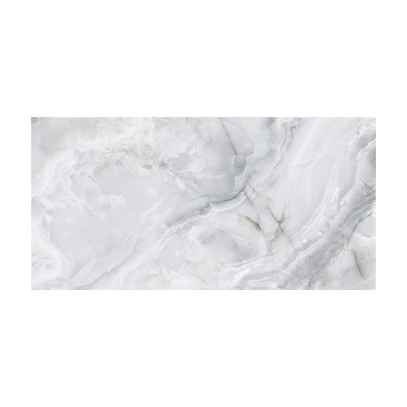 Porcelanato 60x120 gres gris onix mármol brillante Porcelatino, vista frontal de la pieza con vetas grises y blancas