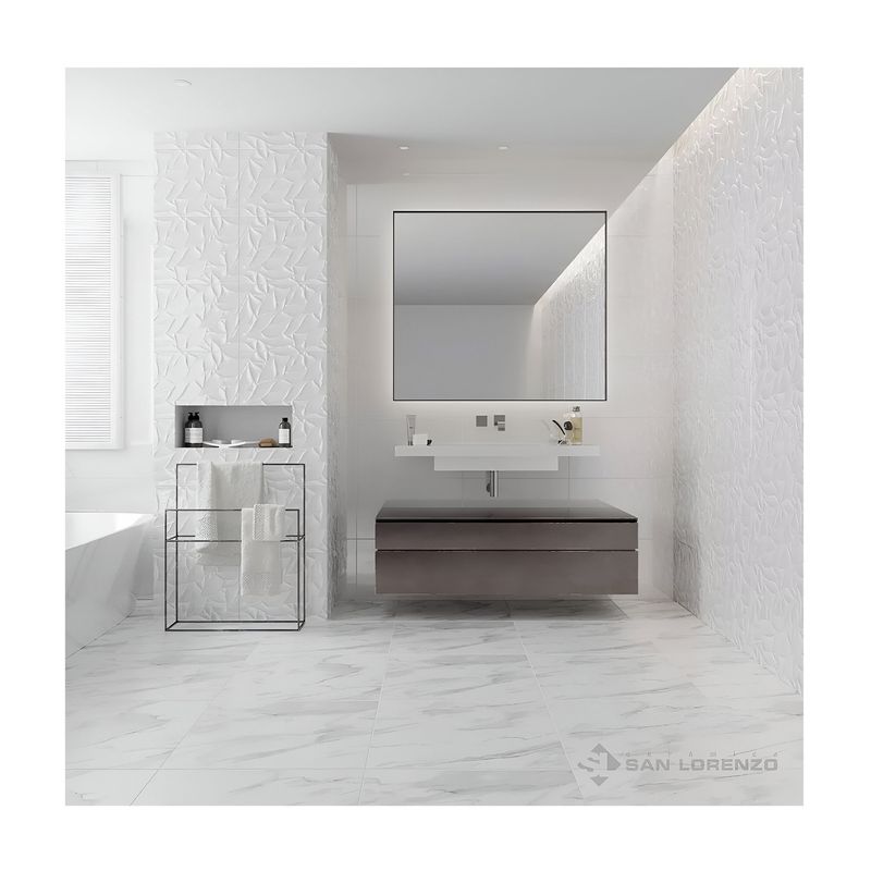 Azulejo 30x60 Casablanca Curva RLV blanco brillante San Lorenzo, ambiente de baño con azulejos instalados en paredes