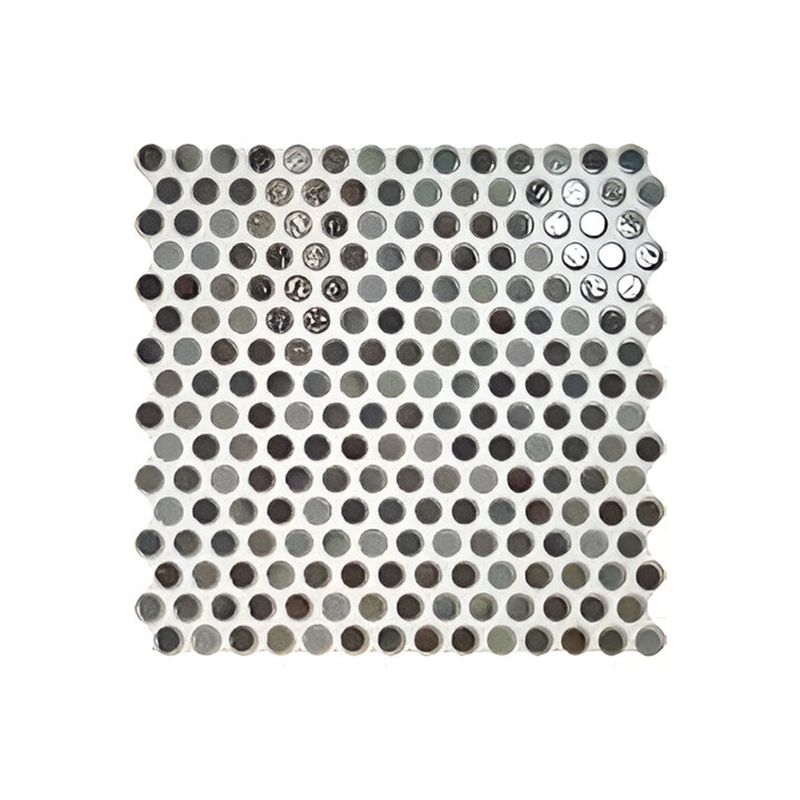 Porcelanato gres hidráulico Penny aqua 31x31 Realonda, vista frontal de mosaico circular en tonos aqua y gris