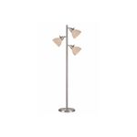 Luminaria de piso movible Boston Harbor níquel con blanco E27 3 luces 60 W, vista frontal con tres focos orientables