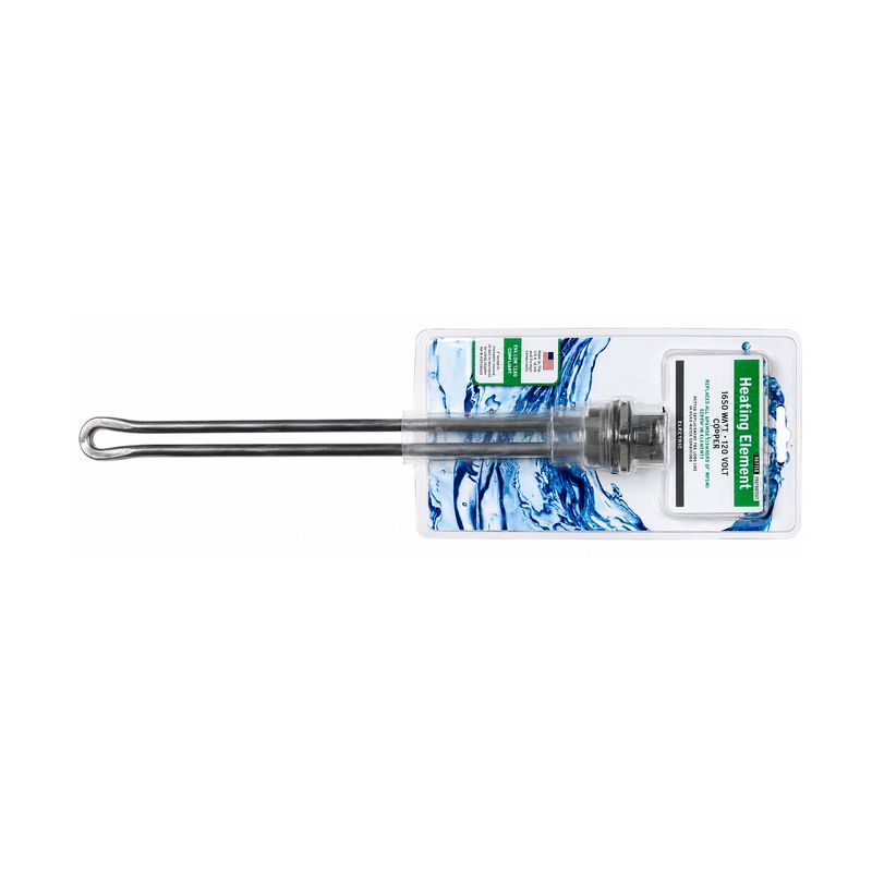 Resistencia para calentador 1650 W y 120 V Reliance, producto en empaque blíster con fondo de agua azul
