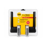 Cerradura manecilla entrada Roma negro mate Yale, vista frontal en empaque plástico transparente con tarjeta amarilla