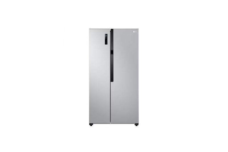 Refrigerador inverter 519 l side by side sin dispensador LG acero pulido, vista frontal con puertas cerradas