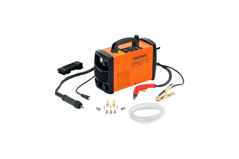 Cortador de plasma Truper de 40 amp y 110/220 V con accesorios, equipo naranja con antorcha, cables y consumibles