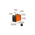 Cortador de plasma Truper de 40 amp y 110/220V con accesorios, infografía con flechas señalando las partes del equipo