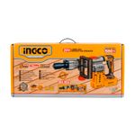 Martillo demoledor inalámbrico SDS Hex Brushless 20V 16J Ingco, caja de cartón con ilustración del equipo y especificaciones