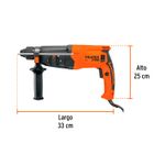 Rotomartillo SDS Plus eléctrico 3.2 Joules 800 W 1-1/8 Truper, gráfico con medidas de largo 33 cm y alto 25 cm