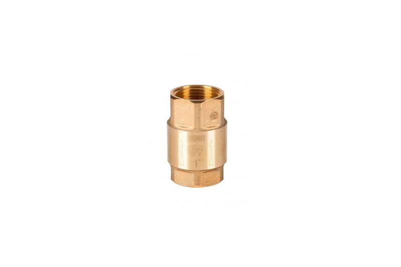 Válvula de pie York Genebre de 1/2 pulgada cromado, vista frontal de la pieza metálica en tono dorado