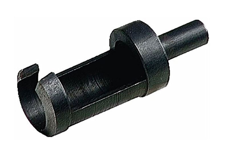 Cortador de tarugos Irwin de 1/4 pulgada, primer plano lateral del cuerpo metálico y la ranura de corte