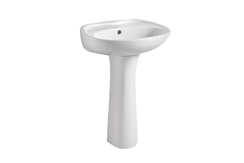 Lavamanos blanco de pedestal 1H XFH-210 Oakbrook Collection Sinsa, vista frontal completa sobre fondo blanco